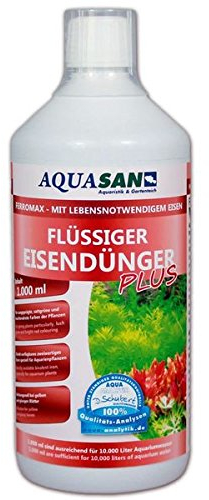 AQUASAN Aquarium FerroMax Flüssiger Eisendünger Plus (Versorgt Aquarium Pflanzen mit dem Nährstoff Eisen für sattgrüne, leuchtendrote Farben), Inhalt:1 Liter