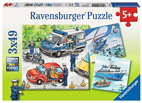 Ravensburger Kinderpuzzle - 09221 Polizeieinsatz - Puzzle für Kinder ab 5 Jahren, mit 3x49 Teilen