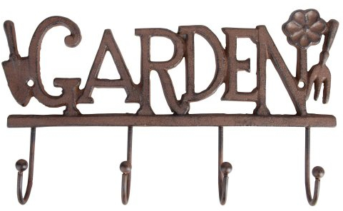Esschert Design Haken Garden 4er, Gusseisen, braun, 30 x 5,5 x 17,6 cm
