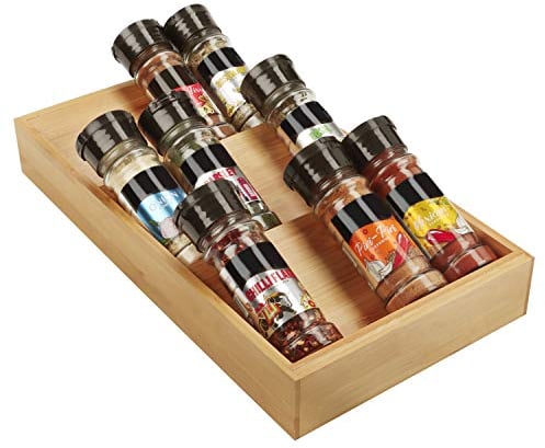 Kurtzy Bambus Gewürzregal Organizer - 3 Stufen (38 x 20 x 5 cm) Gewürzregal Bambus Holz Abgeschrägt Kräuter für Gewürzregal Schublade und Schrank, Küche Gewürzregal, Gewürzschublade Organizer