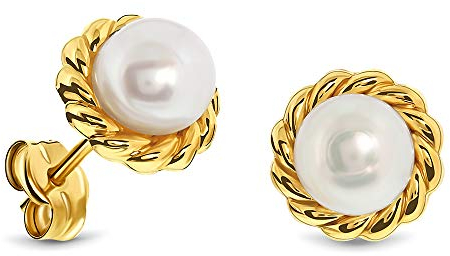 MIORE Schmuck, Perlen Ohrringe, Ohrstecker Damen, Ohrringe Gold 375 9 K Gelbgold, Damenohrringe mit Perlen, perlenohrringe, Ohrschmuck