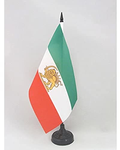 AZ FLAG - Iran Old Table Flag 5'' x 8'' - Iranian Office Flag 100% Polyester 21 x 14 cm - Mini Desk Flag with 10'' Pole and Black Plastic Base