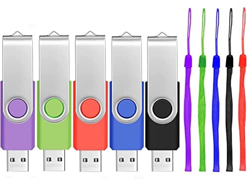 FEBNISCTE 5 Stück USB Sticks 1GB - Speicherstick Einklappbar mit Drehgelenk Bunt USB 2.0 Memory Sticks 1 GB Datenspeicher Flash Drive in 5 Farben Schwarz/Blau/Grün/Violett/Rot