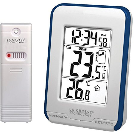 LA CROSSE TECHNOLOGY - WS6810WHI, Stazione con Temperatura Interna/Esterna, 10,6 x 7,6 x 4 cm, Colore: Bianco/Blu