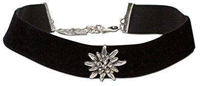 Alpenflüstern Trachten-Samt-Kropfband breit Strass-Edelweiß - Trachtenkette enganliegend, Kropfkette elastisch, Damen-Trachtenschmuck, Samtkropfband schwarz DHK109