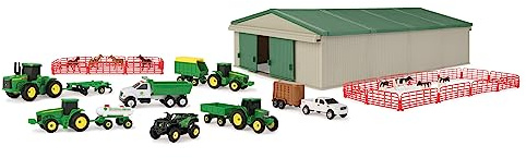 TOMY John Deere Die-Cast Farm Toys Playset - 1:64 Scale - Includes Farm Animals, Machine Shed, Toy Tractors, Toy Trucks, and Farm Tools - 70 Count - 8 Years and Up