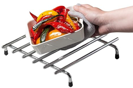 Kilo Deluxe Chunky Chrome Trivet with Protective Rubber Feet (24x20cm), Small