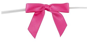 Reliant Ribbon 100 Piece Bow 2.5 Span X 1.75 Tails Twist Tie Ribbon, Shocking Pink, 5/8