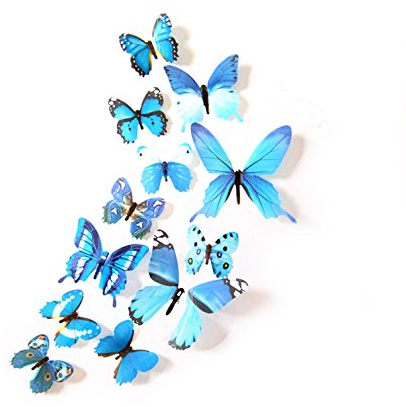 Oblique Unique Deko Schmetterlinge 12er Set - wunderschöne farbenfrohe Dekoration - Wandtattoo (Blau)