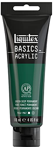 Liquitex 1046350 Basics - Acrylfarbe, monopigmentierte Künstlerpigmente, lichtecht, mittlere Viskosität, Achivqualität, seidenglänzender Finish, 118ml Tube, dunkelgrün permanent