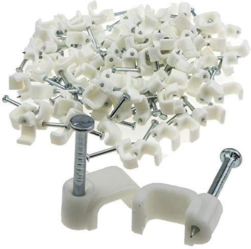 FLAT White 7mm Cable Clips for 1mm2 Twin & Earth Cables [100 Pack] [7mm (1mm2 T&E)]
