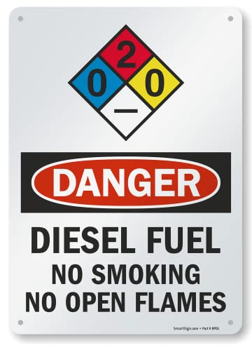 SmartSign Danger - Diesel Fuel, No Smoking No Open Flames NFPA Sign | 10 x 14 Aluminum