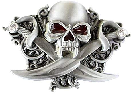 eeddoo® Gürtelschnalle - Piraten Skull mit Strasssteinen (Buckle für Wechselgürtel für Damen und Herren | Belt Frauen Männer Oldschool Rockabilly Metall Gothic Rock Biker Western Trucker Casino Skull)
