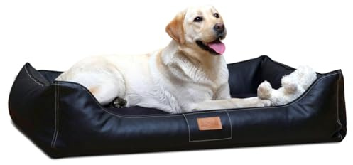 tierlando® Orthopädisches Hundebett Maddox Easy CLEAN aus pflegeleichtem Kunstleder mit Visco-Matratze für gesunden Schlafkomfort bei Gelenkproblemen Größe: 100x75cm | Farbe: 03 Schwarz