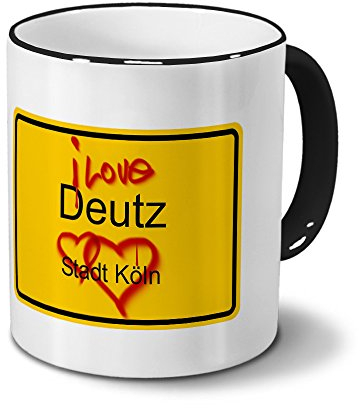 digital print Städtetasse Deutz - Stadt Köln - Design Ortsschild Graffiti - Stadt-Tasse, City-Mug, Becher Schwarz
