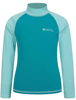 Mountain Warehouse Kids Rash Vest - UV Protection Rash Guard, Long Sleeves Childrens Rash Shirt, Flat Seams, Quick Drying, Stretch Fabric - Ideal for Swimming, Teal Kids Size 5-6 Years