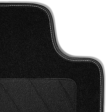 Bär-AfC Auto Fußmatten Classic passend für Seat Leon 5F + Cupra 2012-2020, Autoteppiche Nadelvlies Schwarz, Bandeinfassung Schwarz, Ziernaht Weiß, Set 4-teilig, SE08492n