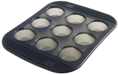 MASTRAD - Moule 9 Mini Muffins - 100% Silicone Premium - Anti-Adhésif - Maintien Parfait - Gris Fumé
