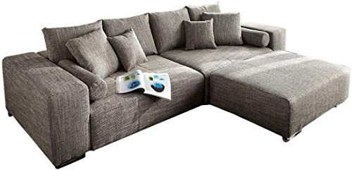 DELIFE Couch Marbeya Hellgrau 290x110 cm mit Schlaffunktion Hocker