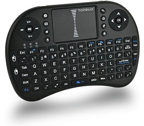 Mini Wireless Keyboard, Tonbux 2.4GHz Mini Wireless KODI XBMC Keyboard Touchpad Mouse Combo Multi-media Handheld Android Keyboard with Rechargeable Battery for mart TV, PC, Pad, Android TV Box, Google TV Box, for Xbox360, for PS3,HTPC/IPTV-British Layout(Black)