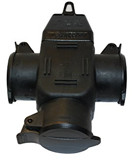 3 Fach Gummi Mehrwegekupplung/Verteilersteckdose 250V 16A Schutzkontakt IP 44 schwarz für Gewerbe & Baustelle