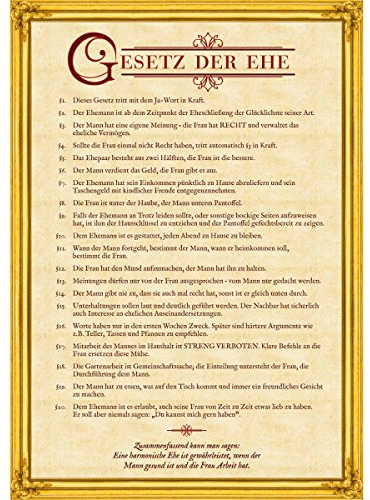 Certificat de droit du mariage XXL Poster pour le mariage Document non officiel de droit du mariage ; Cadeau de mariage pour un long mariage (Version allemande)