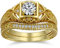 AAA CZ Viktorianischer Vintage Art Deco Stil Erbstück Milgrain 1CTW Prinzessin Brillanter Solitär Verlobungsring Hochzeitsset Konturierter Band Für Frauen Vergoldetes .925 Sterling Silber