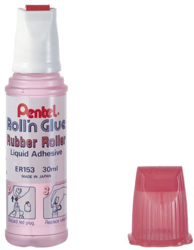 Pentel Inodore Colle liquide avec Rouleau applicateur en caoutchouc flacon 30 ml Rose