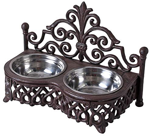 Nostalgique Gamelle pour Chien, Bol,Gamelle,Gamelle Nourriture Chiens, Chats et Autres Espèces Animales en Fonte avec Deux Flux des Bols Acier Inoxydable, Lave-Vaisselle - Palazzo Exclusive