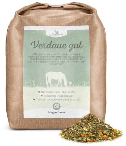 Krauterie Verdaue gut für Pferde (500 g) | Artgerechtes Ergänzungsfutter für Pferde in Spitzenqualität - frei von Zusatzstoffen, getreidefrei, zuckerfrei, melassefrei