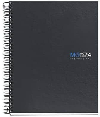 Miquelrius - Notizbuch A5 (148 x 210 mm), Notizbuch Das Original, 4 farbige Streifen, 160 Seiten, Raster 5 mm, Extra Opak Papier 70 g/m², 2 Loch Stanzung, Hardcover, Farbe Graphit