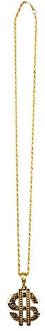 Boland 00633 - Halskette Dollar, Kette mit Dollarzeichen, Gold, Gangster-Look, Mafia-Boss, Millionär, Accessoire, Karneval, Mottoparty