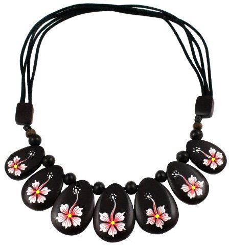 Island Piercings Halskette aus Holz Collier handbemahlt längenverstellbar N218