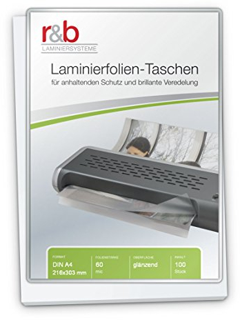 r&b FT-A4-60 Laminierfolien A4, 216 x 303 mm, 2 x 60 mic, 100 Stück