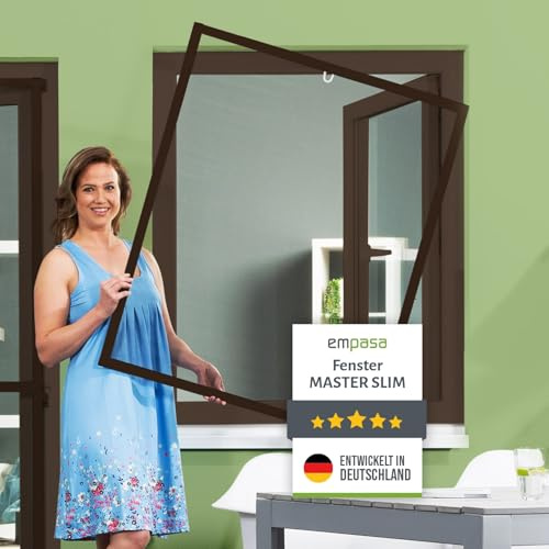 empasa Insektenschutz Fliegengitter Fenster Alurahmen Master Slim | individuell zuschneidbar weiß, braun oder anthrazit in verschiedenen Größen, Farbe:braun, Größe:130 x 150 cm