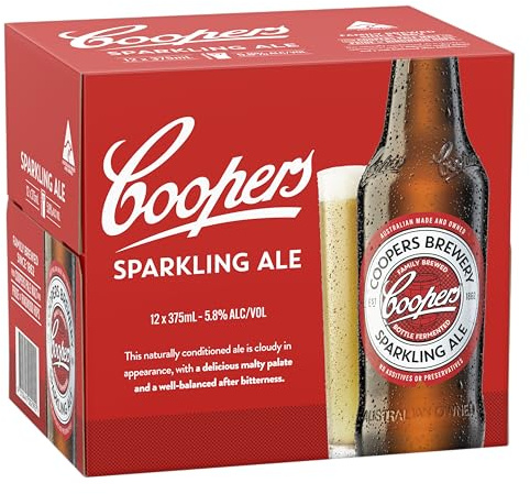 Coopers Sparkling Ale - Case 12 x 375ml, 5.8% bottles | Unfiltered Australian Ale | Vegan Ale | Natural Ingredients: water, barley, malt & hops