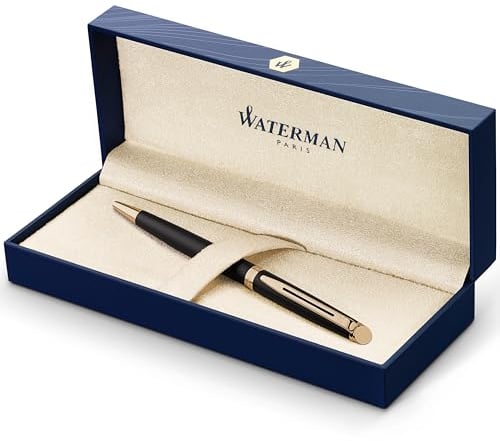 Waterman Hémisphère Kugelschreiber | Mattschwarz mit Zierteile aus 23 K Gold | Mittlere Spitze | Blaue Tinte | Geschenkbox