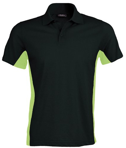 Kariban Mens Short Sleeve Flag Polo Shirt (Dual Colour) (XL) (Black/Lime)