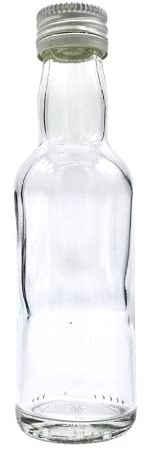 192 x 50ml Empty Glass Miniature Spirit Bottles with Silver Aluminium Caps for Whisky, Vodka, Gin and Wedding Favours