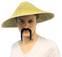 CHINESISCHER Reis Arbeiter Hut = Coolie Hut = ERHALTBAR MIT ODER OHNE CHNESISCHEM BART =UND ERHALTBAR IN 5 VERSCHIEDENEN STÜCKZAHLEN= VON ILOVEFANCYDRESS®= 1 Hut OHNE BART