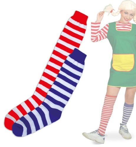 FASCHING 56398 Göre-Strümpfe rot-blau-weiss Ringel-Socken NEU/OVP