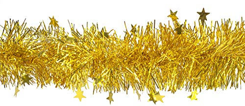 Creativery Butterfly 3m Weihnachtsgirlande Ø 8cm mit Sternen (Gold) // Silvester Karneval Weihnachten Deko Christbaumschmuck Girllande Weihnachtsbaum Lametta 80mm