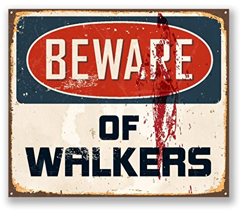 2 x 10 cm „Beware of Walkers“-Aufkleber für Auto, iPad, Laptop, lustiges Schild Zombie #5732 (10 cm breit x 8,5 cm hoch)