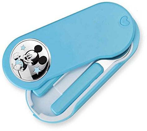 VALENTI & CO. Disney Baby Prima Infanzia - Set Pappa Tascabile Con Posatine In Metallo E Dettagli In Argento Mickey Mouse - Idea Regalo Bambino, Topolino, One size
