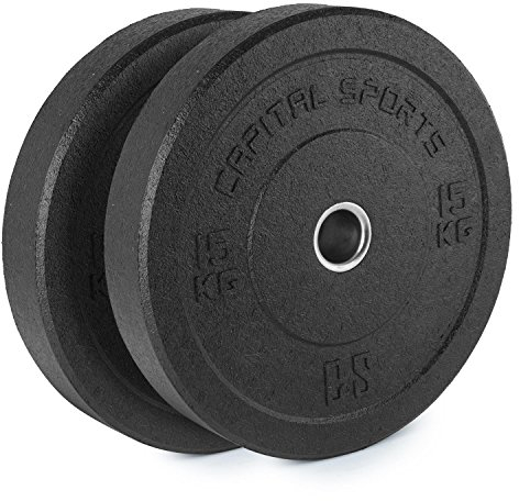 CAPITAL SPORTS Renit Hi Temp Bumper Plates 2X 15 kg Gummi-Gewichtscheibe mit Aluminiumkern Hantelscheiben Paar Langhantelscheiben-Gewichte (50,4 mm Aufnahmeöffnung, ideal für Weight-Drops/Abwürfe)