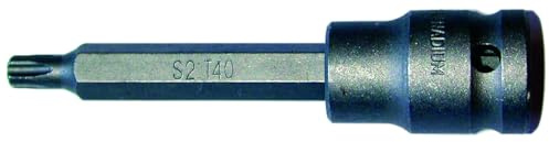 SW-Stahl Kraft-Bit-Einsatz 1/2 Zoll - T40 x 100 mm - Schlagschrauberfest | Langer IMPACT-Schraubendreheinsatz - T-Profil aus Chrom-Vanadium-Stahl - Brünierte Oberfläche für Bremssättel
