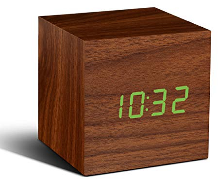 WOODEN CUBE CLICK CLOCK WALNUT/ GREEN LED
