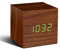 WOODEN CUBE CLICK CLOCK WALNUT/ GREEN LED