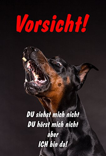 Melis-Folienwerkstatt Schild Warnschild Achtung Dobermann – Du siehst Mich Nicht Du hörst Mich Nicht – Hund Hundeschild 30x20cm Hartschaum Aluverbund -S25M