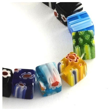 Millefiori Glas Perlen Gemischte Farbe Würfel 6mm Strang Von 60+